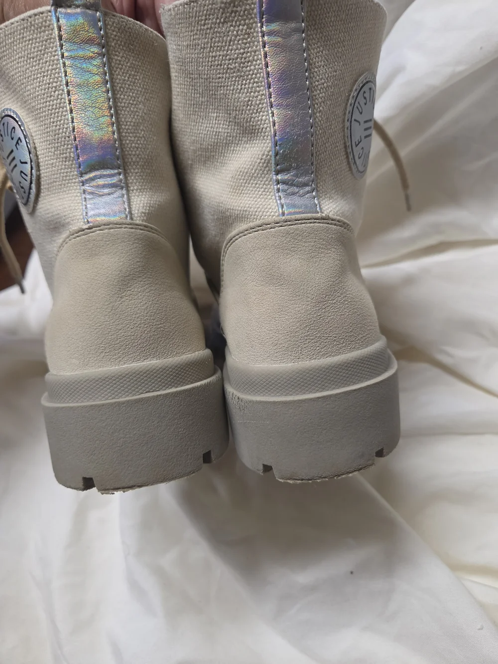 Justice Cream Lace-Up Lug Sole Combat Boots
